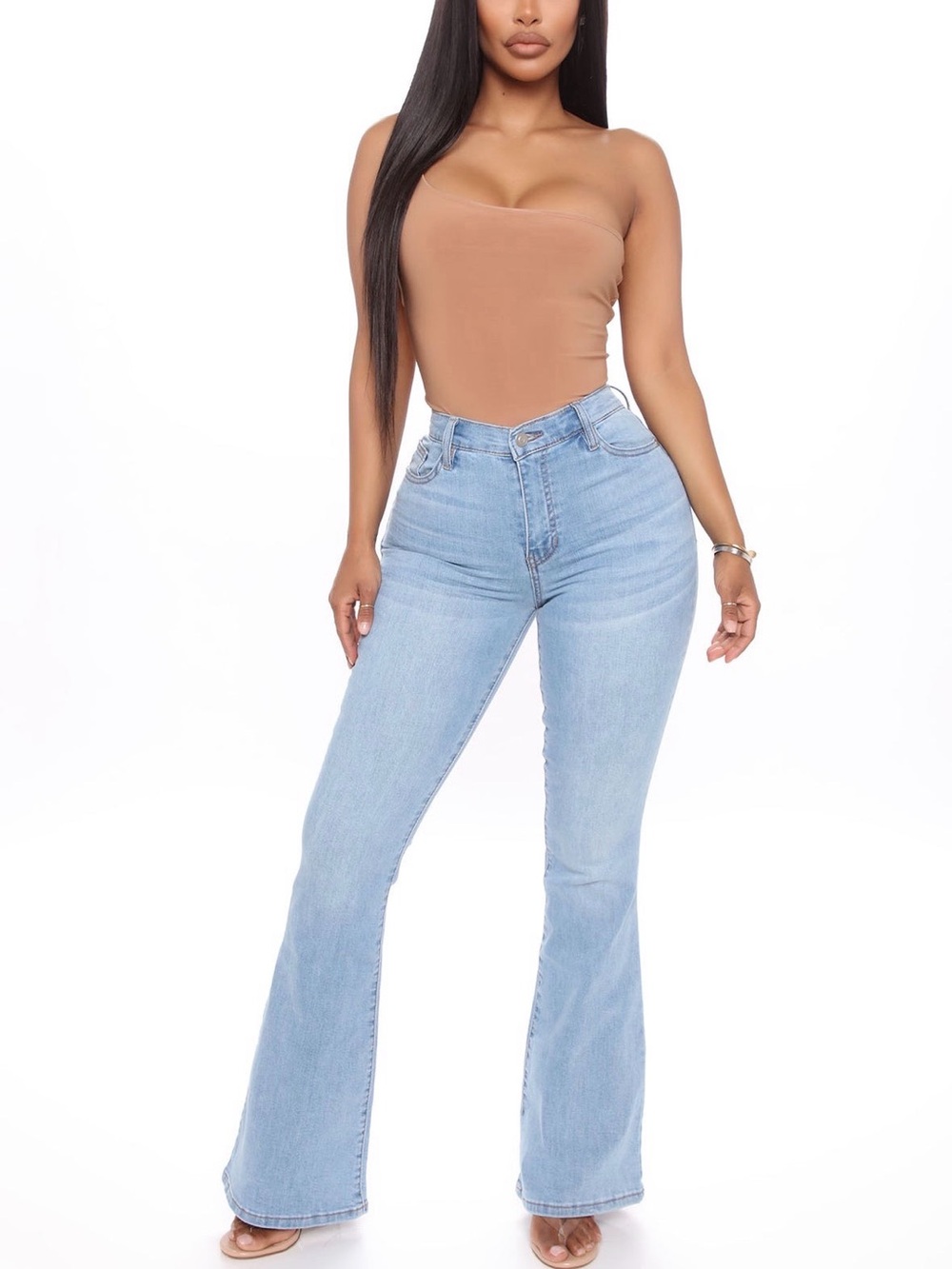 NWT High-Rise Light Blue Flare Jeans with Heart Detail - Picture 2 of 3